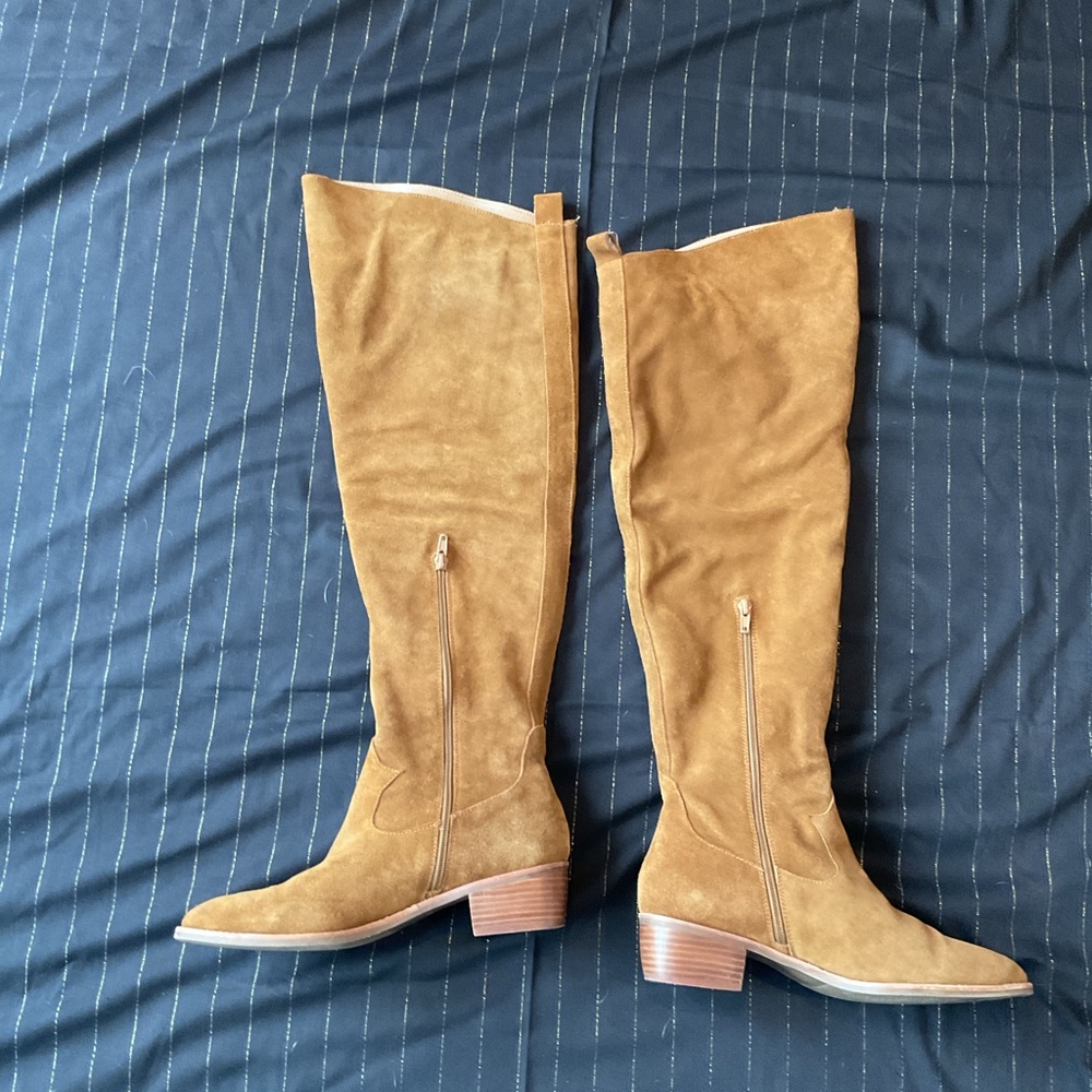 Vintage Embroidered Suede Tan Knee-High Boots Cheryl Crow 9.5 - Picture 2 of 7